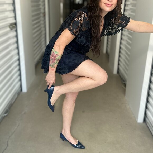 Women's Blue Kitten Heeled Shoe - Picture 3 of 8